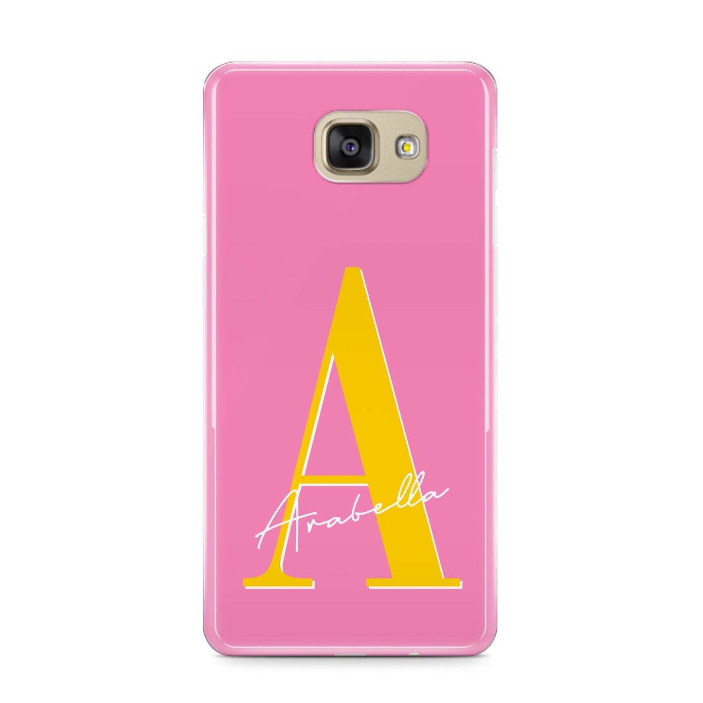 Personalised Pink Yellow Initial Samsung Galaxy A9 2016 Case on gold phone