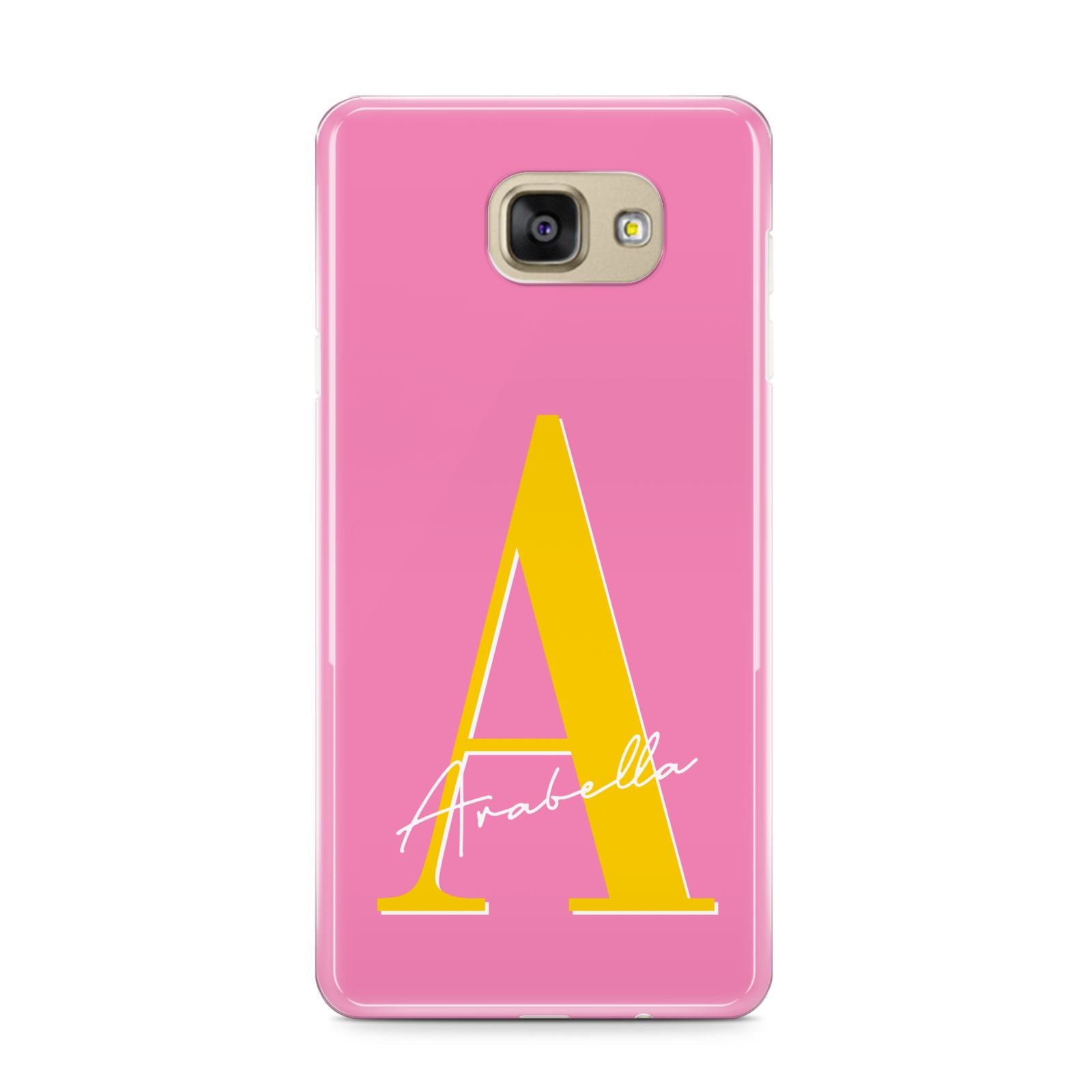 Personalised Pink Yellow Initial Samsung Galaxy A9 2016 Case on gold phone