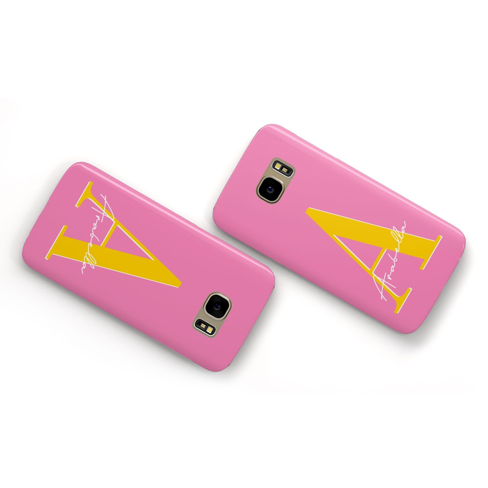 Personalised Pink Yellow Initial Samsung Galaxy Case Flat Overview