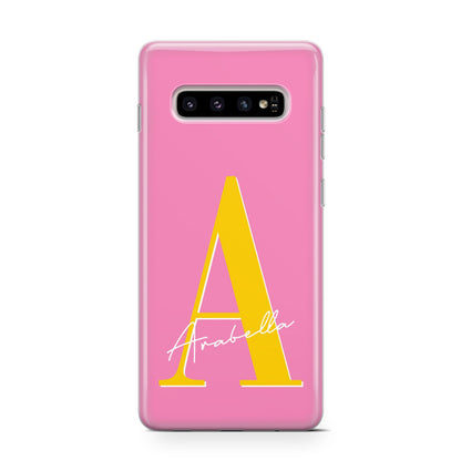 Personalised Pink Yellow Initial Samsung Galaxy S10 Case