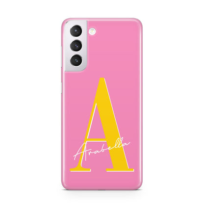 Personalised Pink Yellow Initial Samsung S21 Case