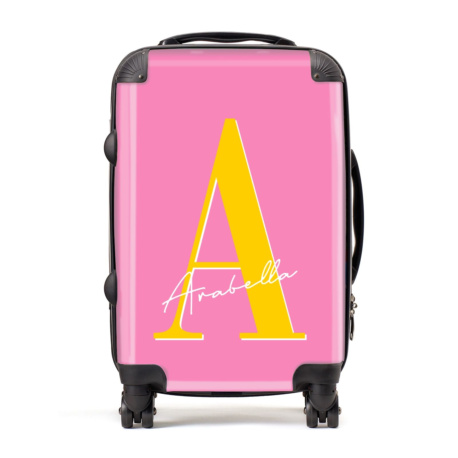 Personalised Pink Yellow Initial Suitcase