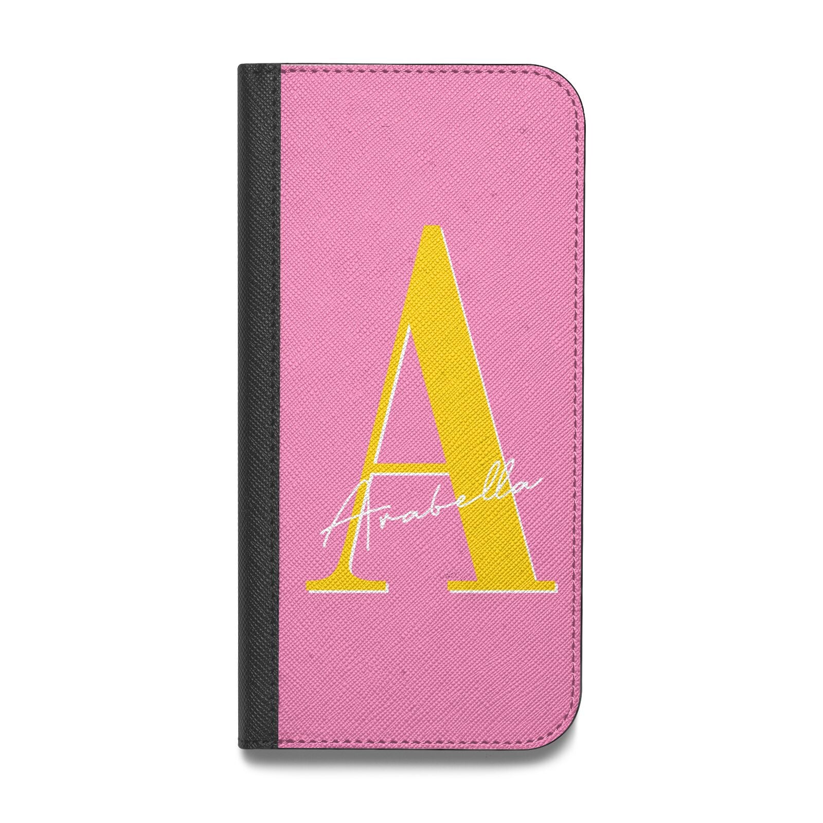 Personalised Pink Yellow Initial Vegan Leather Flip iPhone Case