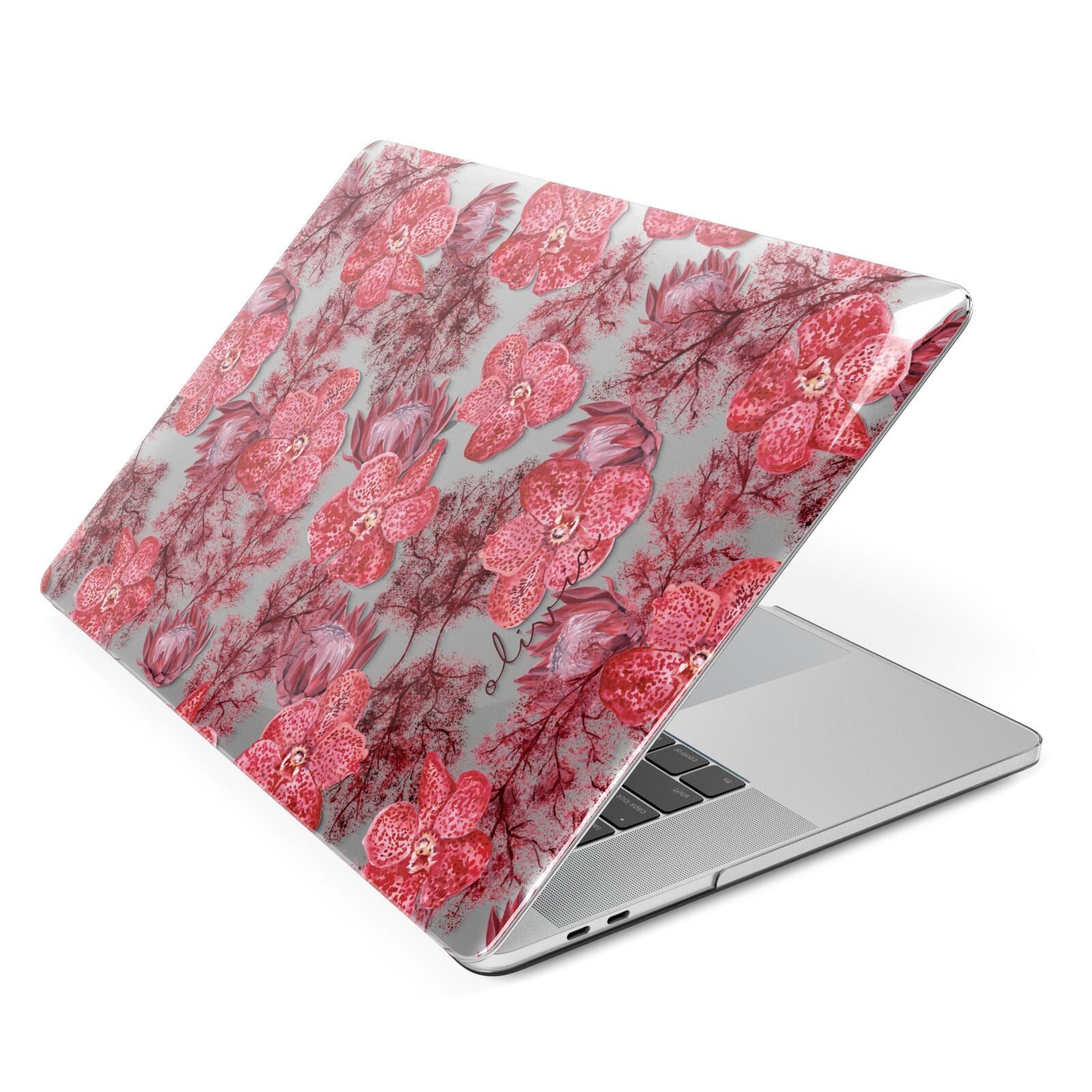 Personalised Pink and Red Floral Apple MacBook Case Side View