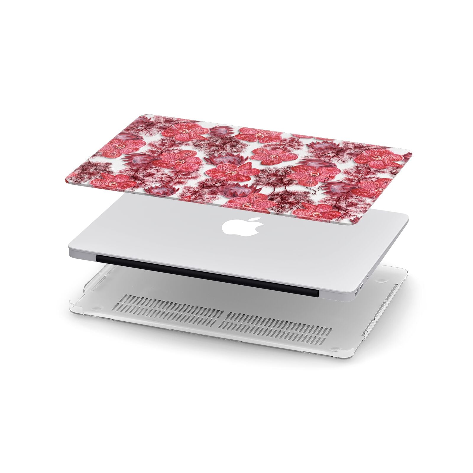 Personalised Pink and Red Floral Apple MacBook Case in Detail