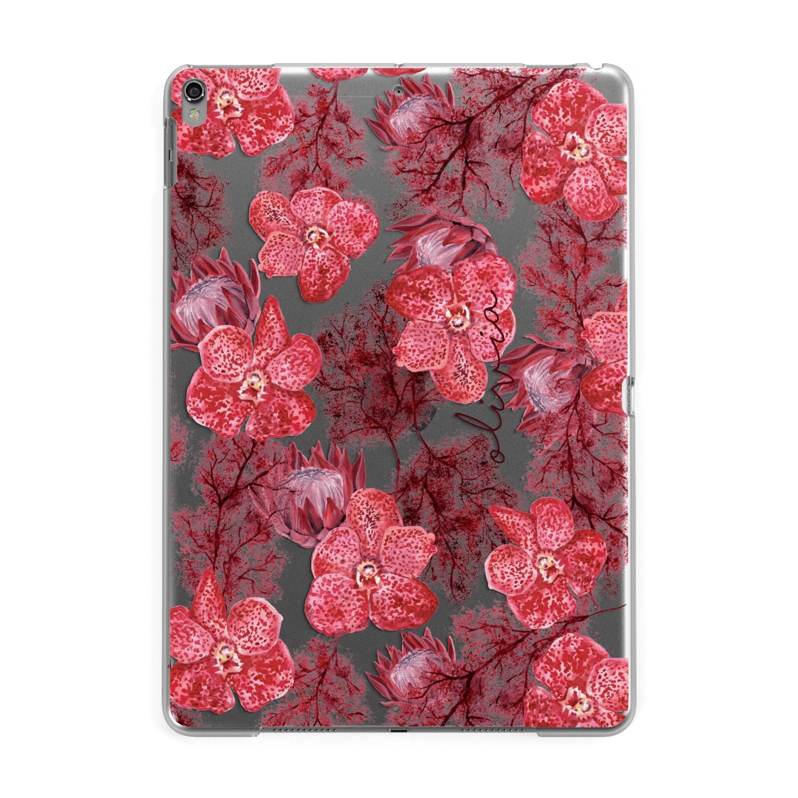 Personalised Pink and Red Floral Apple iPad Grey Case