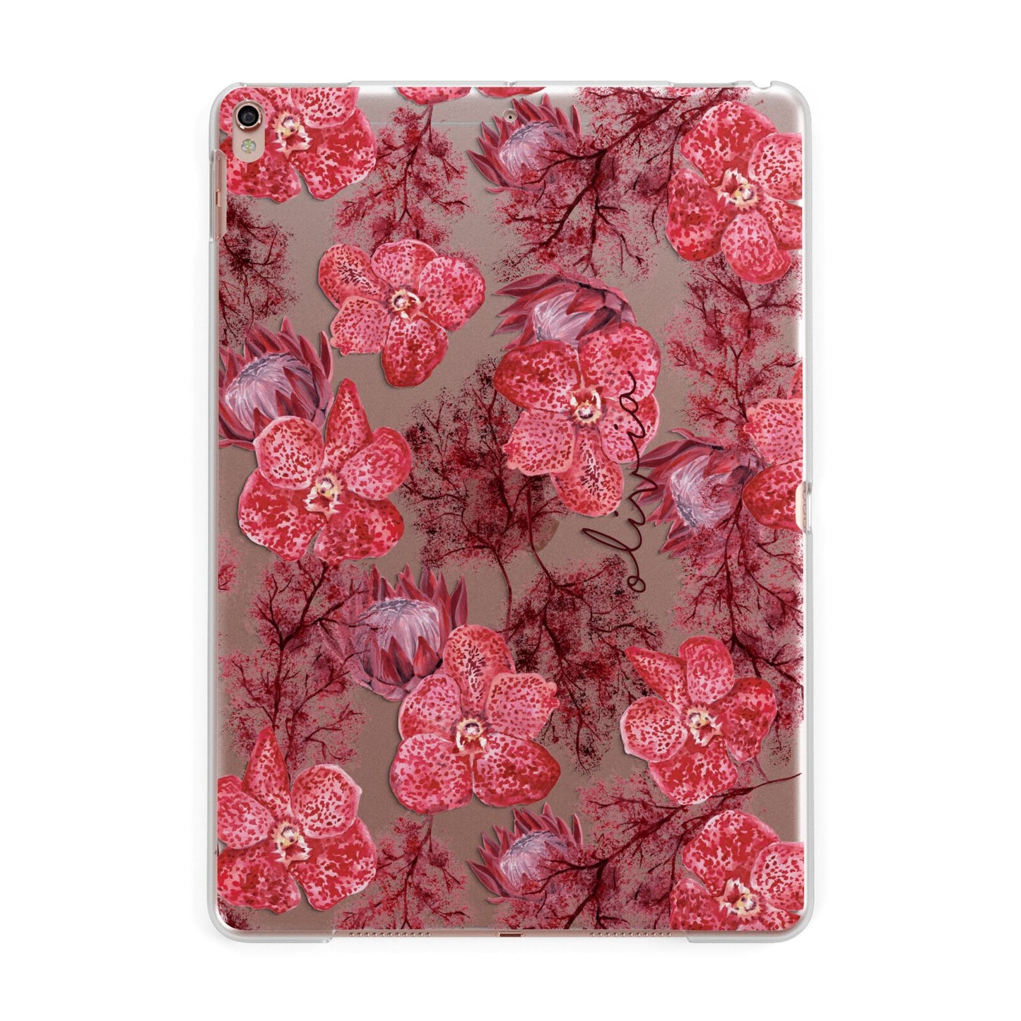 Personalised Pink and Red Floral Apple iPad Rose Gold Case