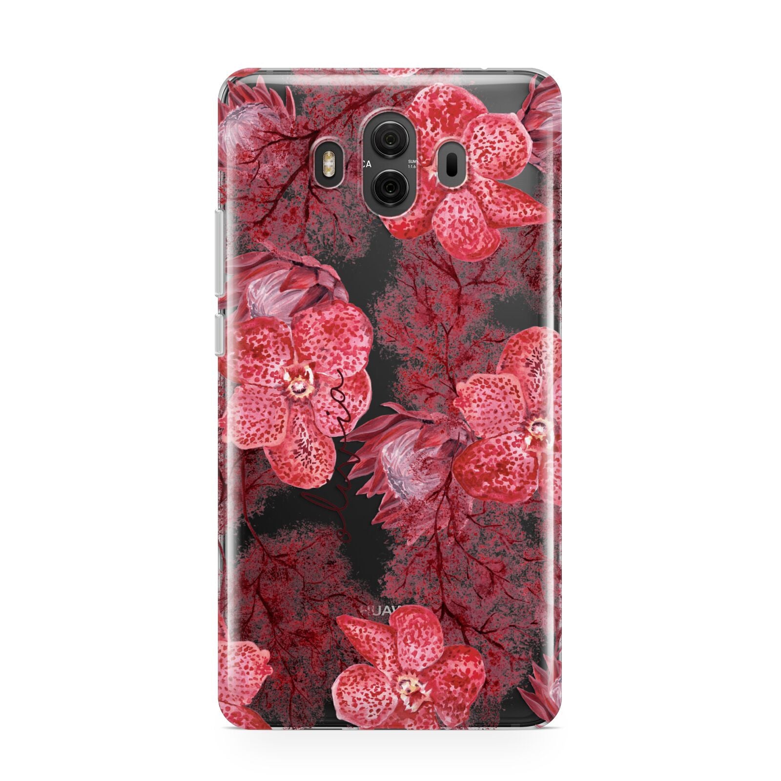 Personalised Pink and Red Floral Huawei Mate 10 Protective Phone Case