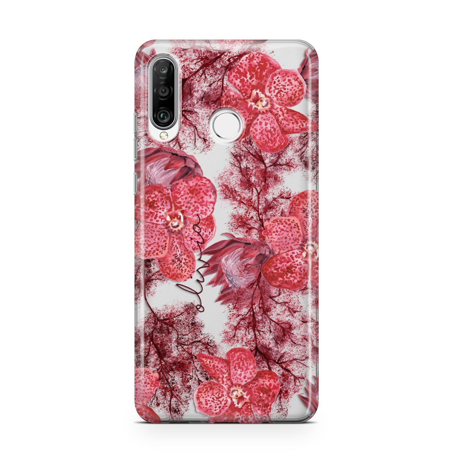 Personalised Pink and Red Floral Huawei P30 Lite Phone Case