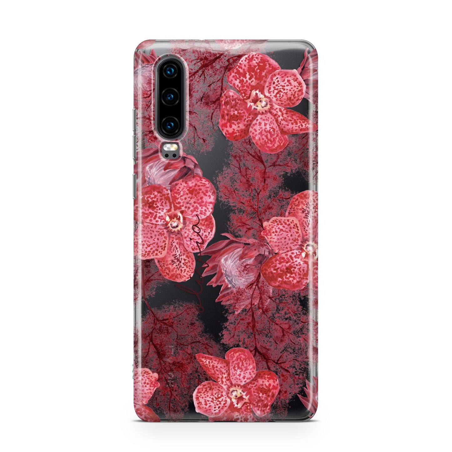 Personalised Pink and Red Floral Huawei P30 Phone Case