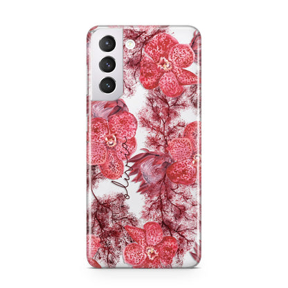 Personalised Pink and Red Floral Samsung S21 Case