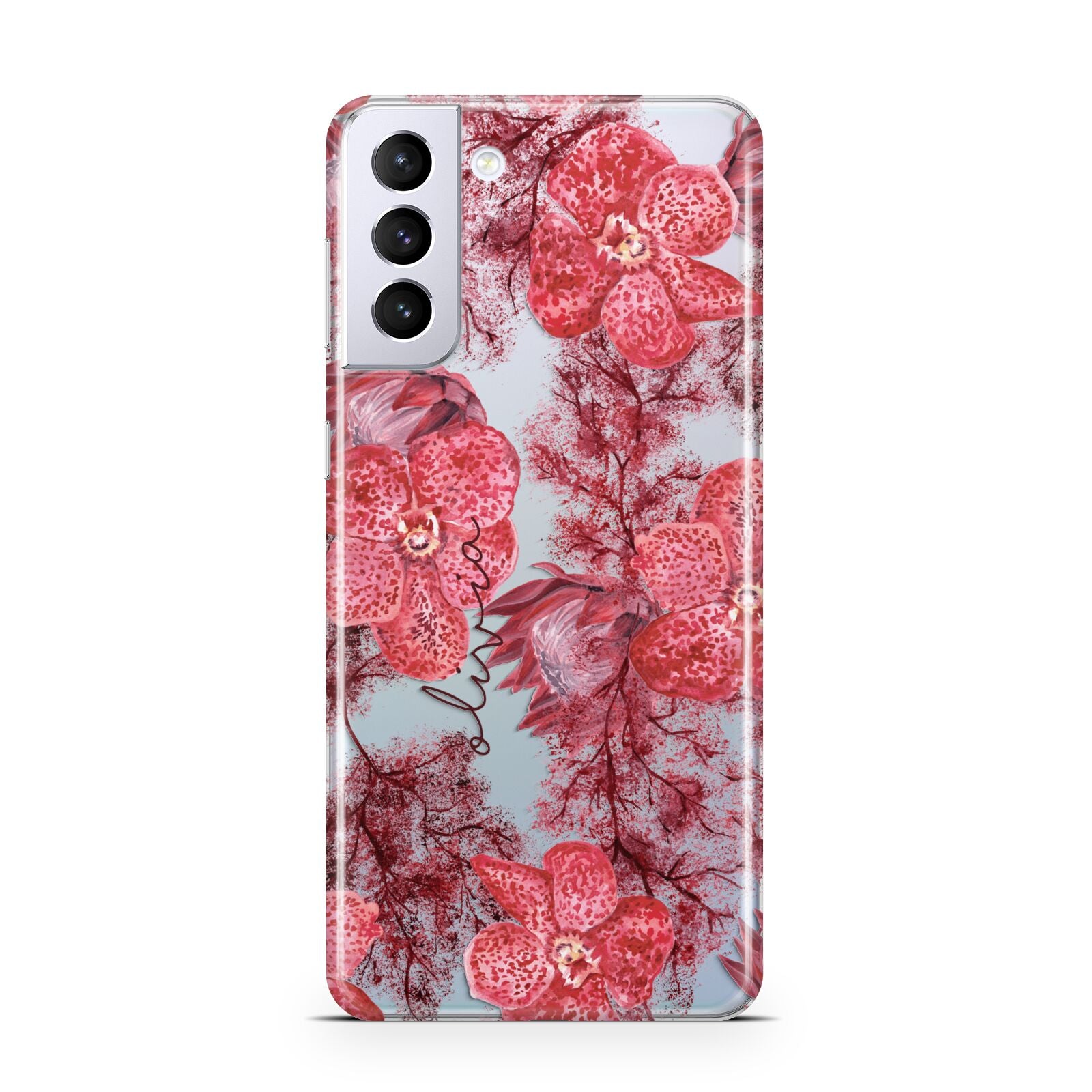 Personalised Pink and Red Floral Samsung S21 Plus Case