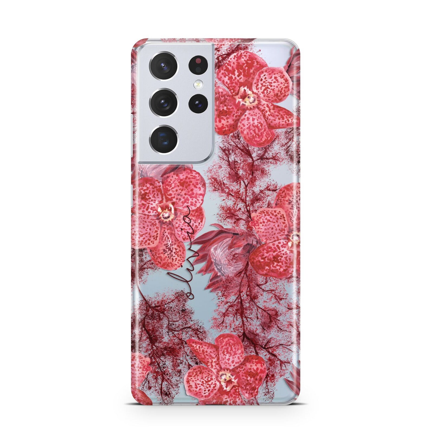 Personalised Pink and Red Floral Samsung S21 Ultra Case