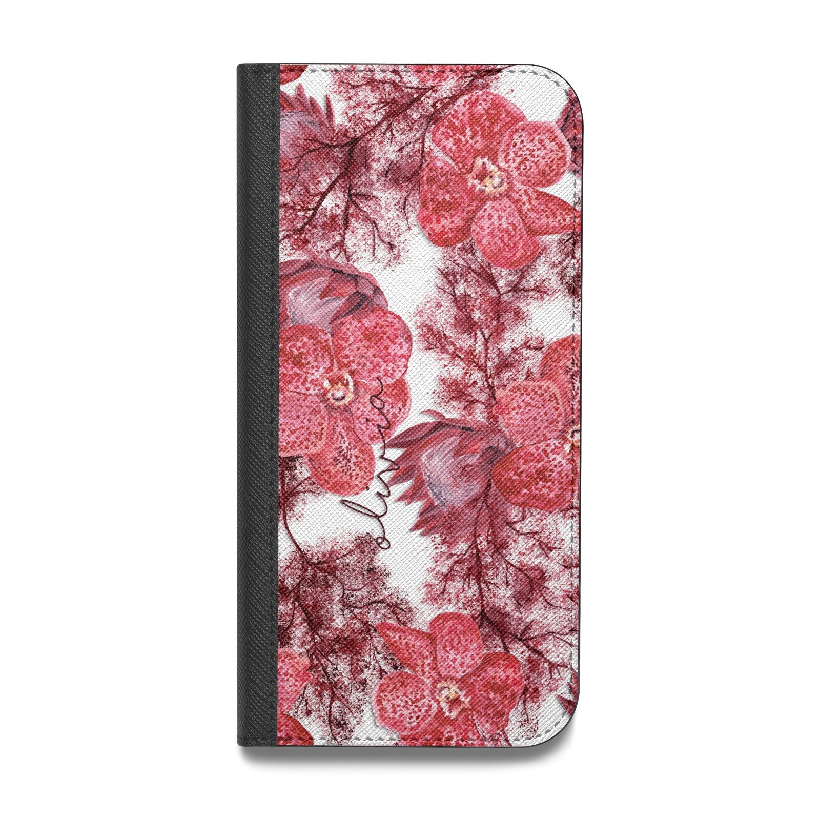 Personalised Pink and Red Floral Vegan Leather Flip Samsung Case