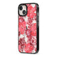 Personalised Pink and Red Floral iPhone 13 Black Impact Case Side Angle on Silver phone