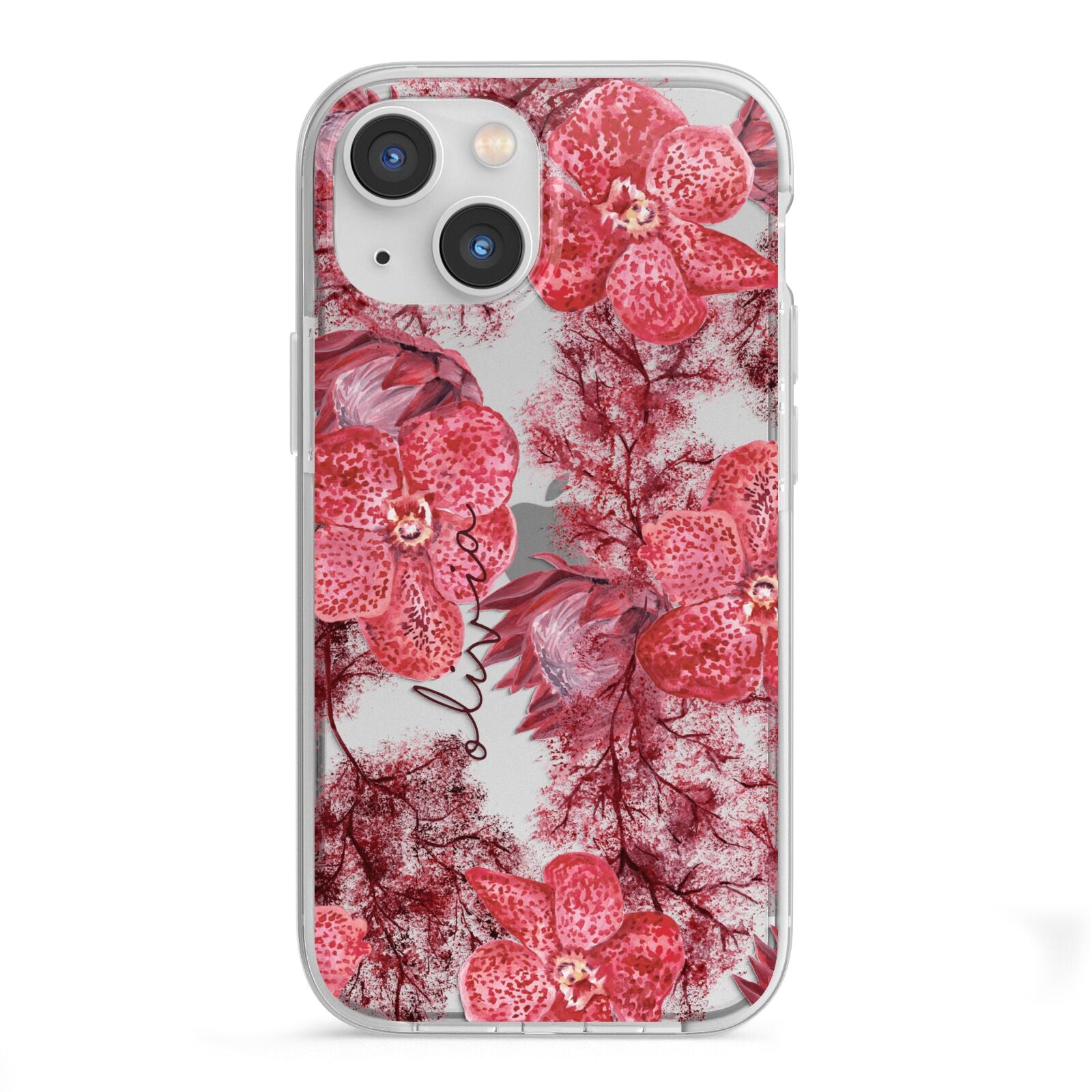 Personalised Pink and Red Floral iPhone 13 Mini TPU Impact Case with White Edges