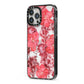 Personalised Pink and Red Floral iPhone 13 Pro Max Black Impact Case Side Angle on Silver phone