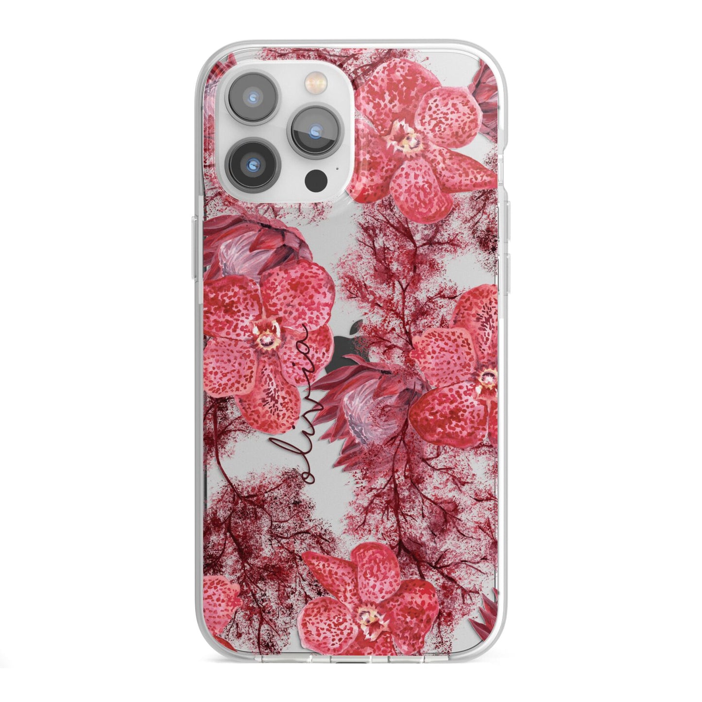 Personalised Pink and Red Floral iPhone 13 Pro Max TPU Impact Case with White Edges