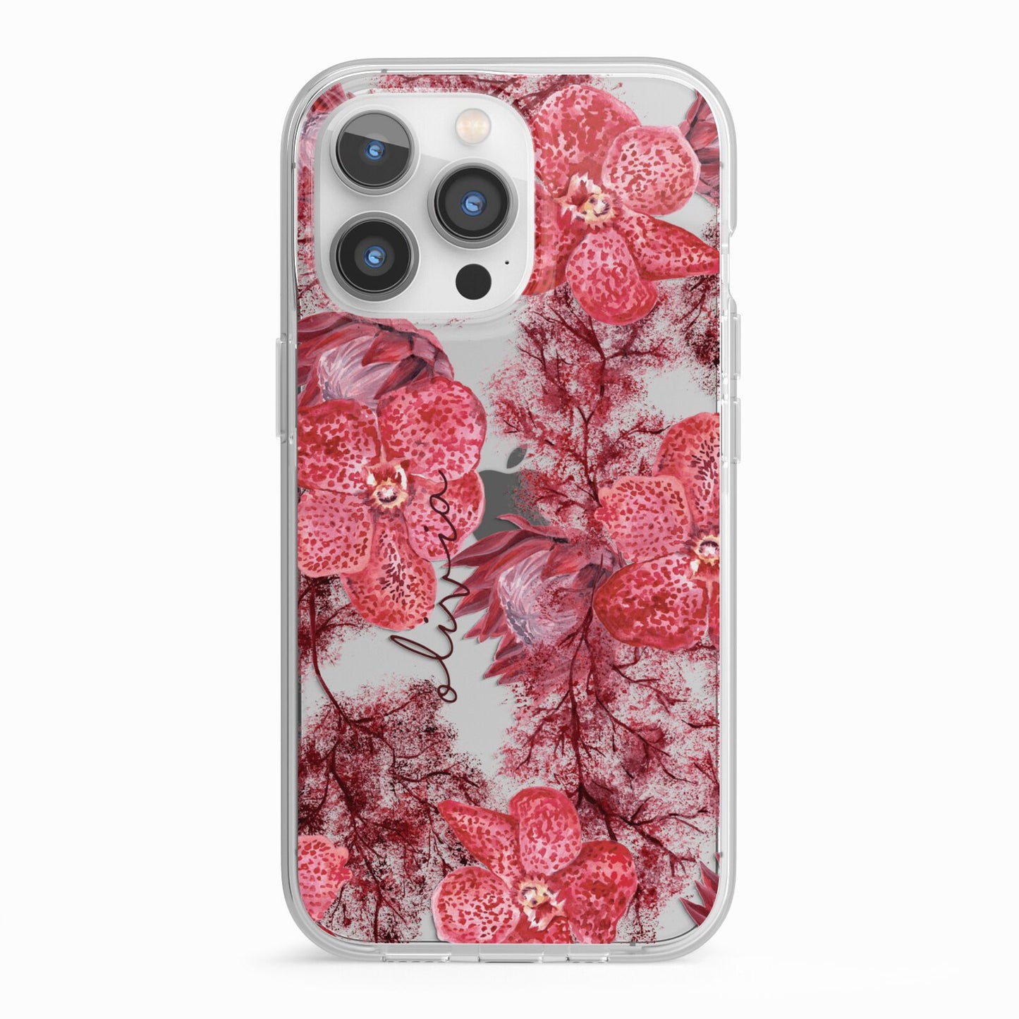 Personalised Pink and Red Floral iPhone 13 Pro TPU Impact Case with White Edges