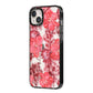 Personalised Pink and Red Floral iPhone 14 Plus Black Impact Case Side Angle on Silver phone