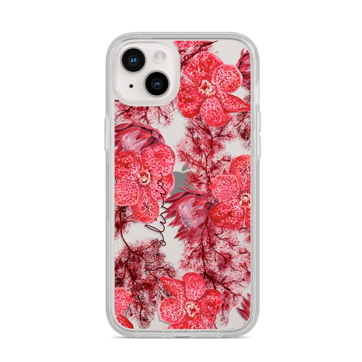 Personalised Pink and Red Floral iPhone 14 Plus Clear Tough Case Starlight