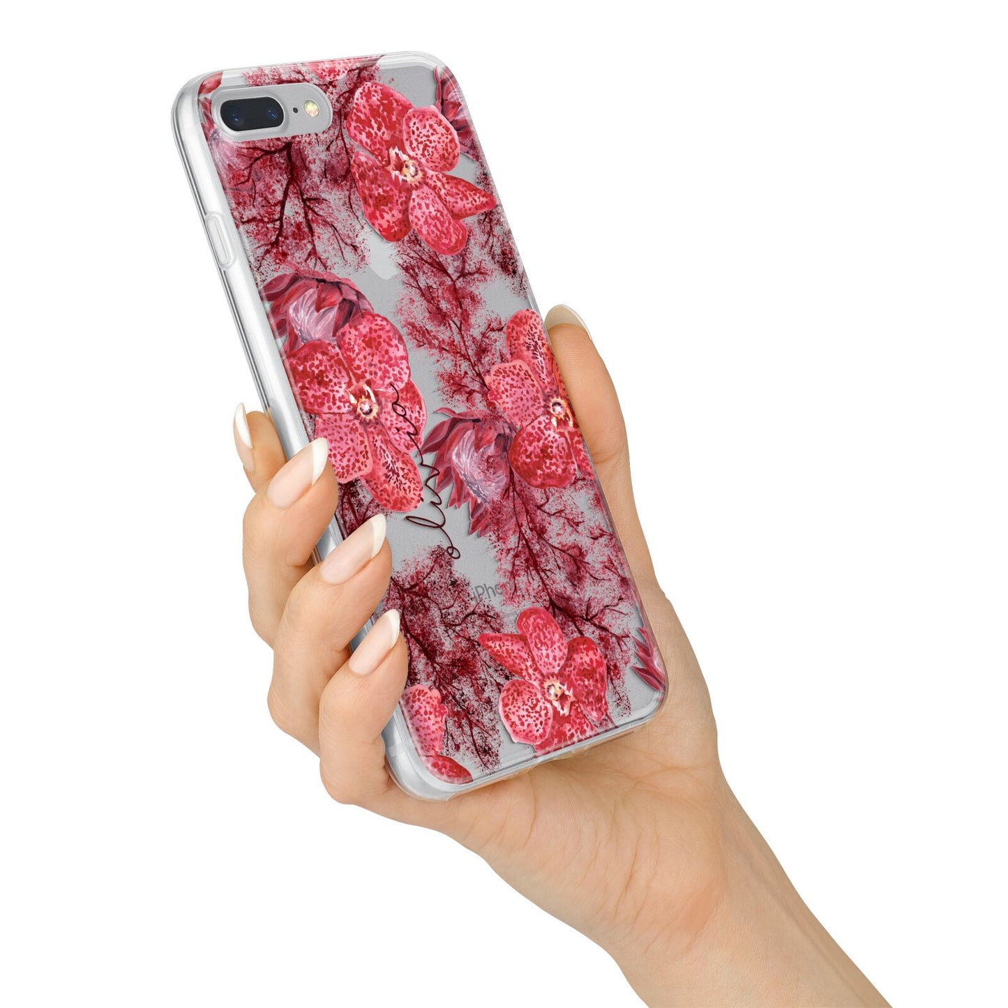 Personalised Pink and Red Floral iPhone 7 Plus Bumper Case on Silver iPhone Alternative Image