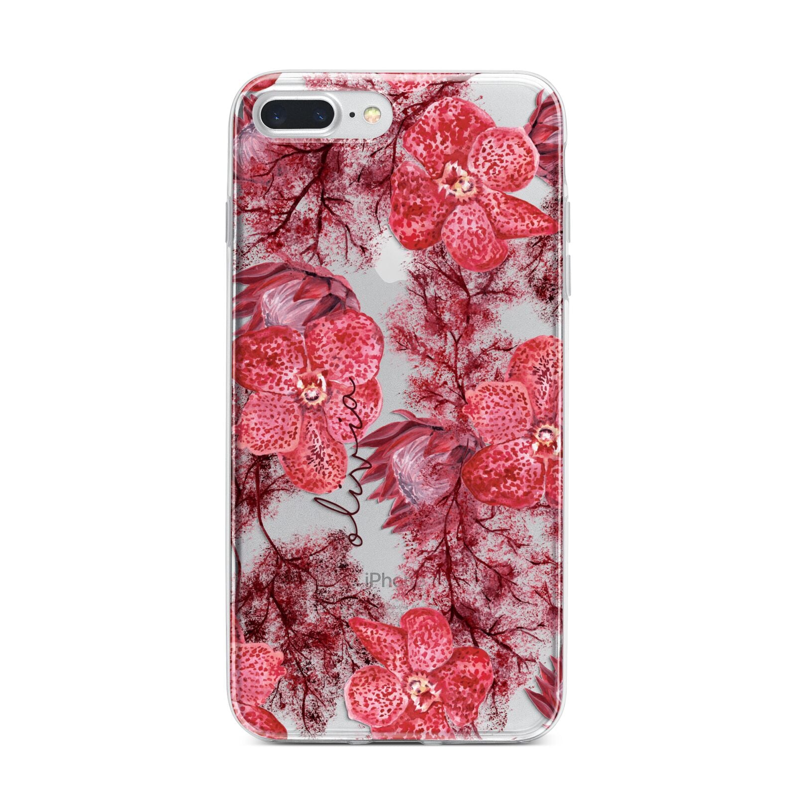 Personalised Pink and Red Floral iPhone 7 Plus Bumper Case on Silver iPhone