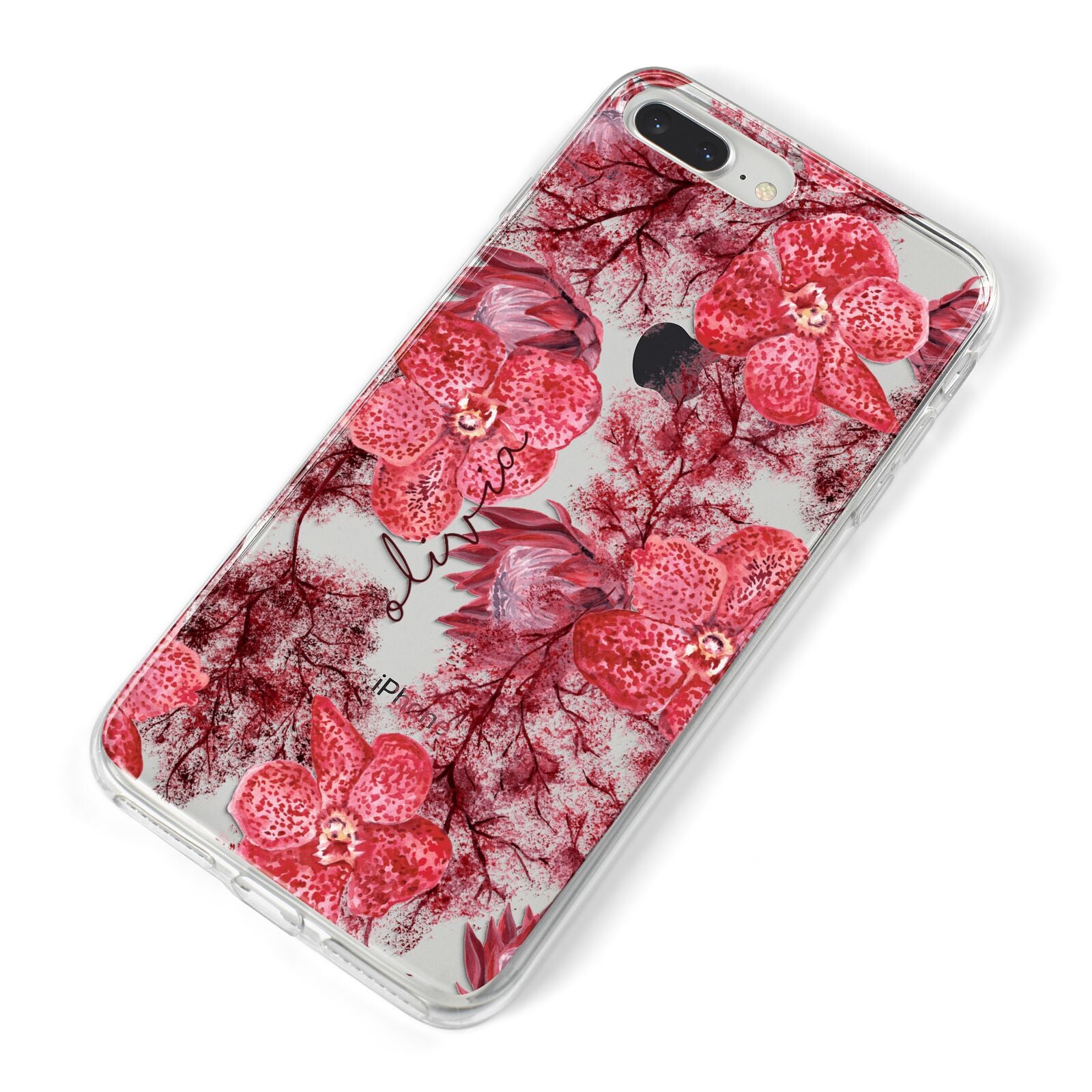 Personalised Pink and Red Floral iPhone 8 Plus Bumper Case on Silver iPhone Alternative Image