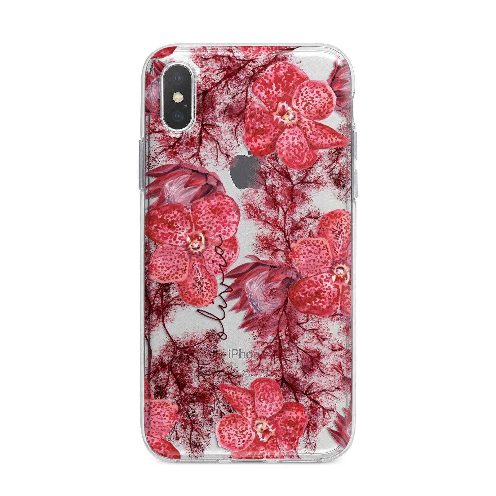 Personalised Pink and Red Floral iPhone X Bumper Case on Silver iPhone Alternative Image 1