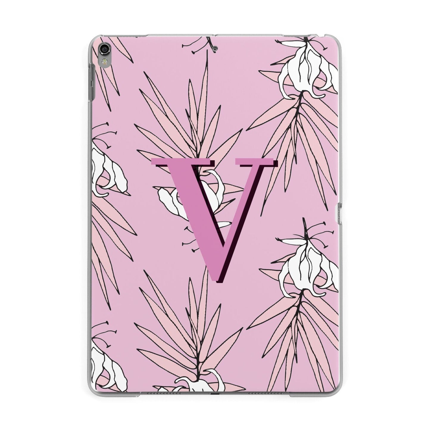 Personalised Pink and White Floral Monogram Apple iPad Grey Case