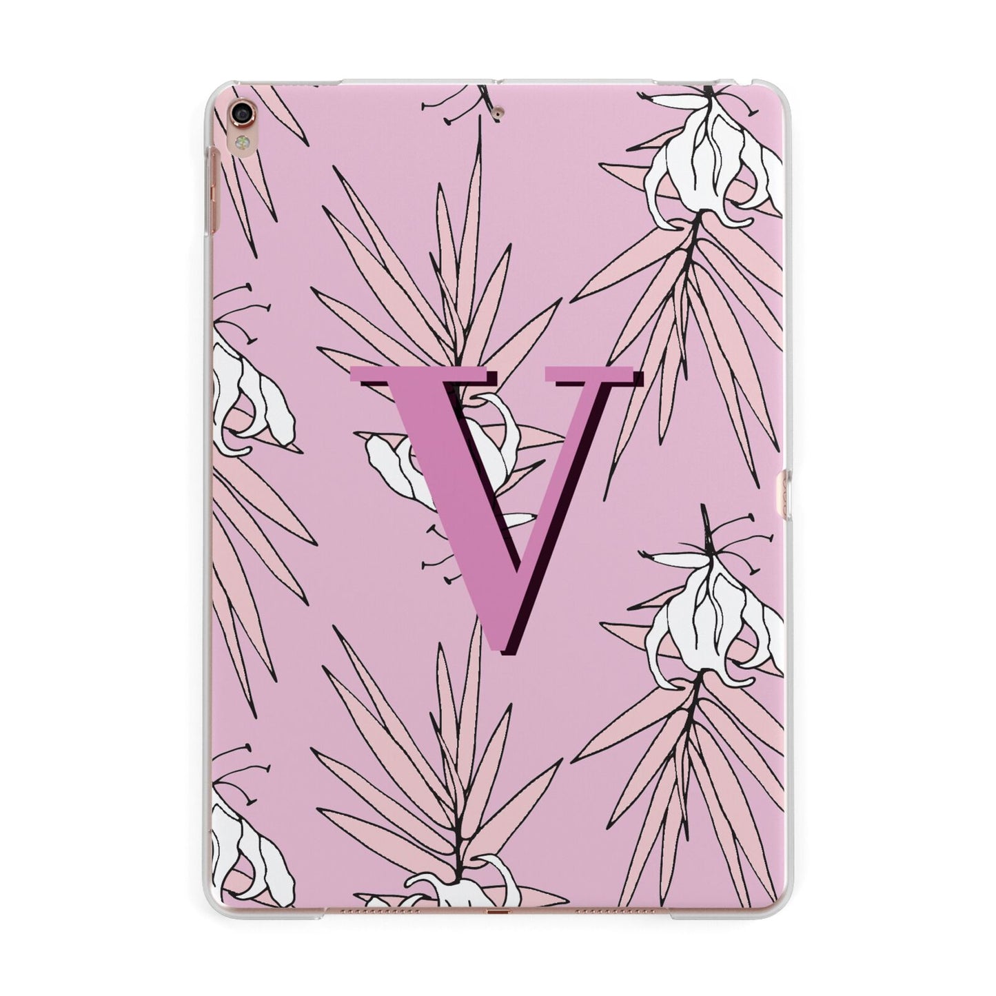 Personalised Pink and White Floral Monogram Apple iPad Rose Gold Case