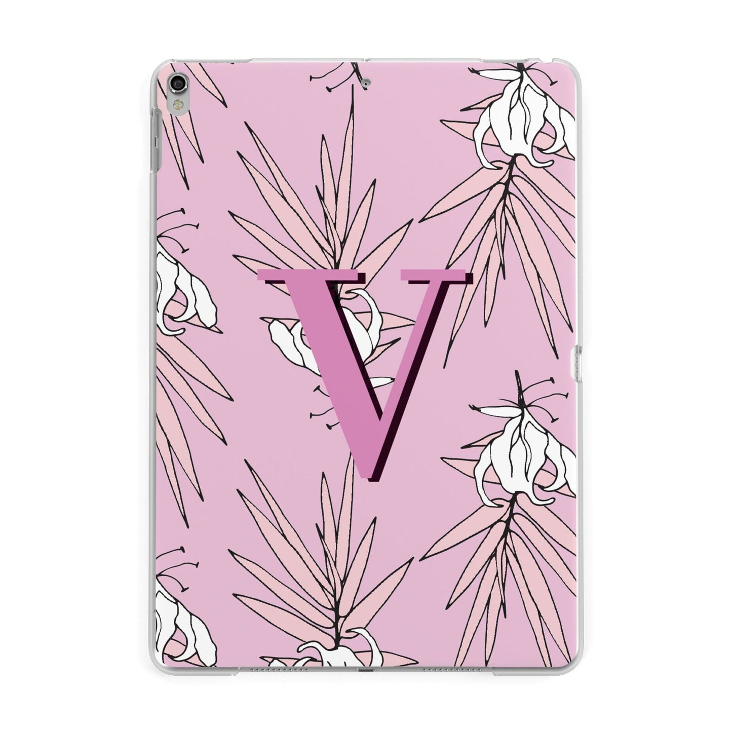 Personalised Pink and White Floral Monogram Apple iPad Silver Case