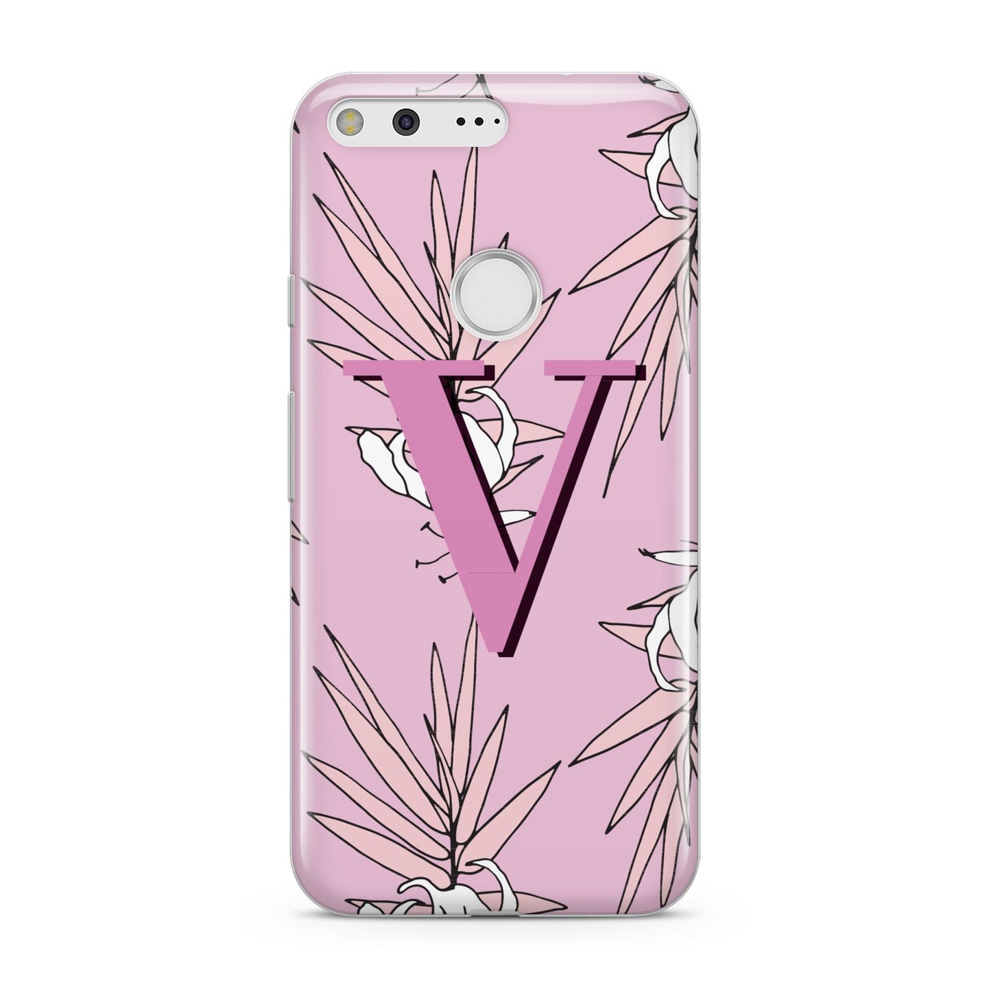 Personalised Pink and White Floral Monogram Google Pixel Case