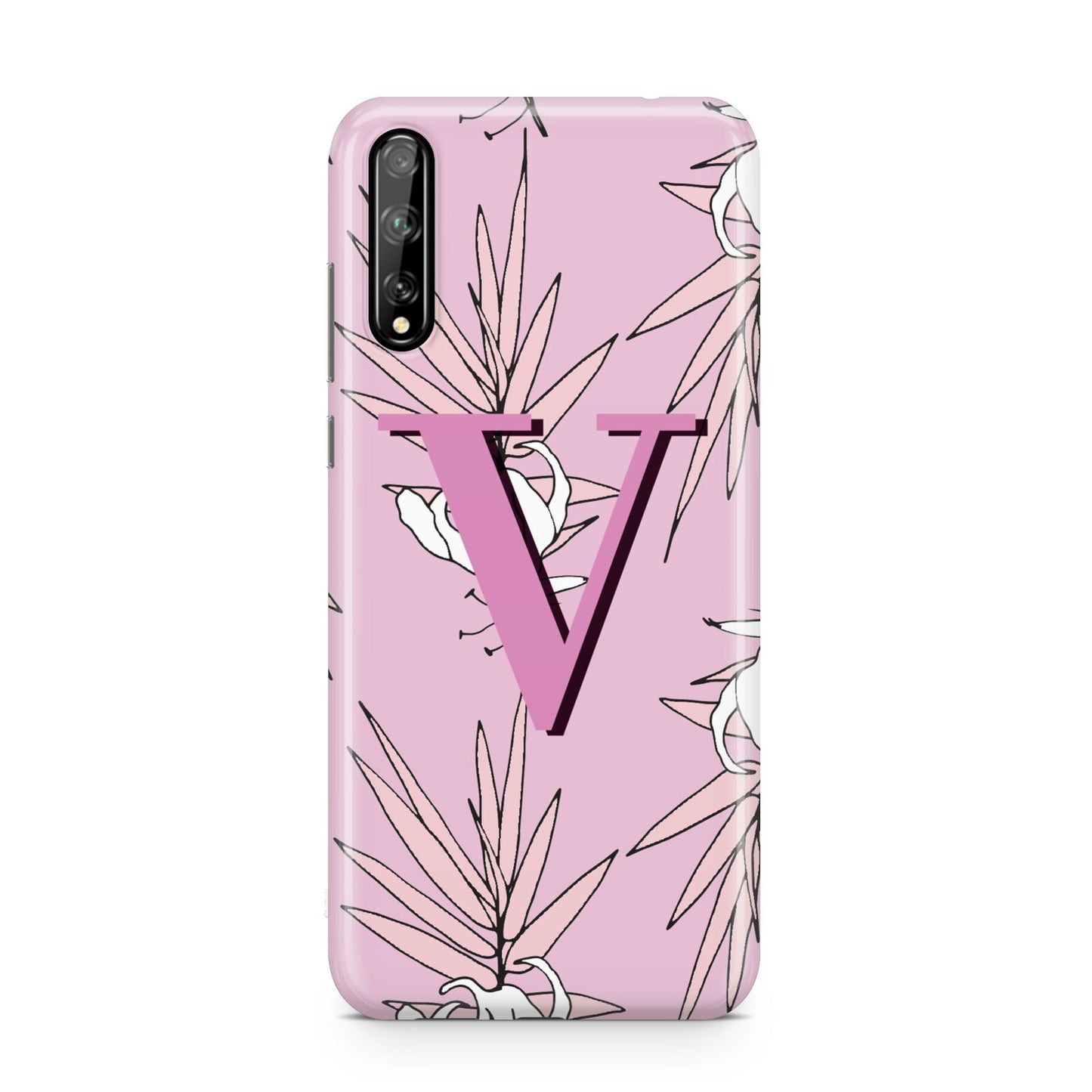 Personalised Pink and White Floral Monogram Huawei Enjoy 10s Phone Case