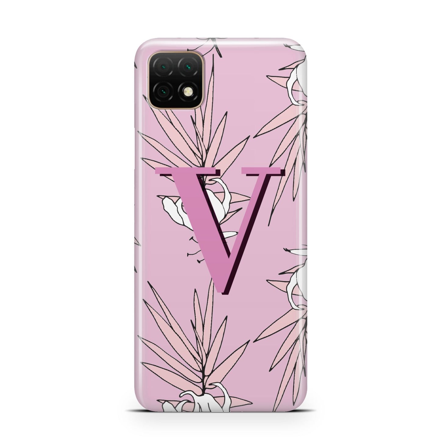 Personalised Pink and White Floral Monogram Huawei Enjoy 20 Phone Case