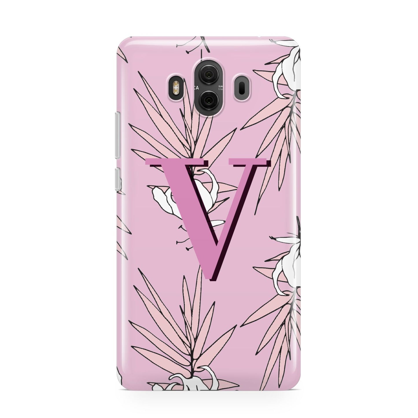 Personalised Pink and White Floral Monogram Huawei Mate 10 Protective Phone Case