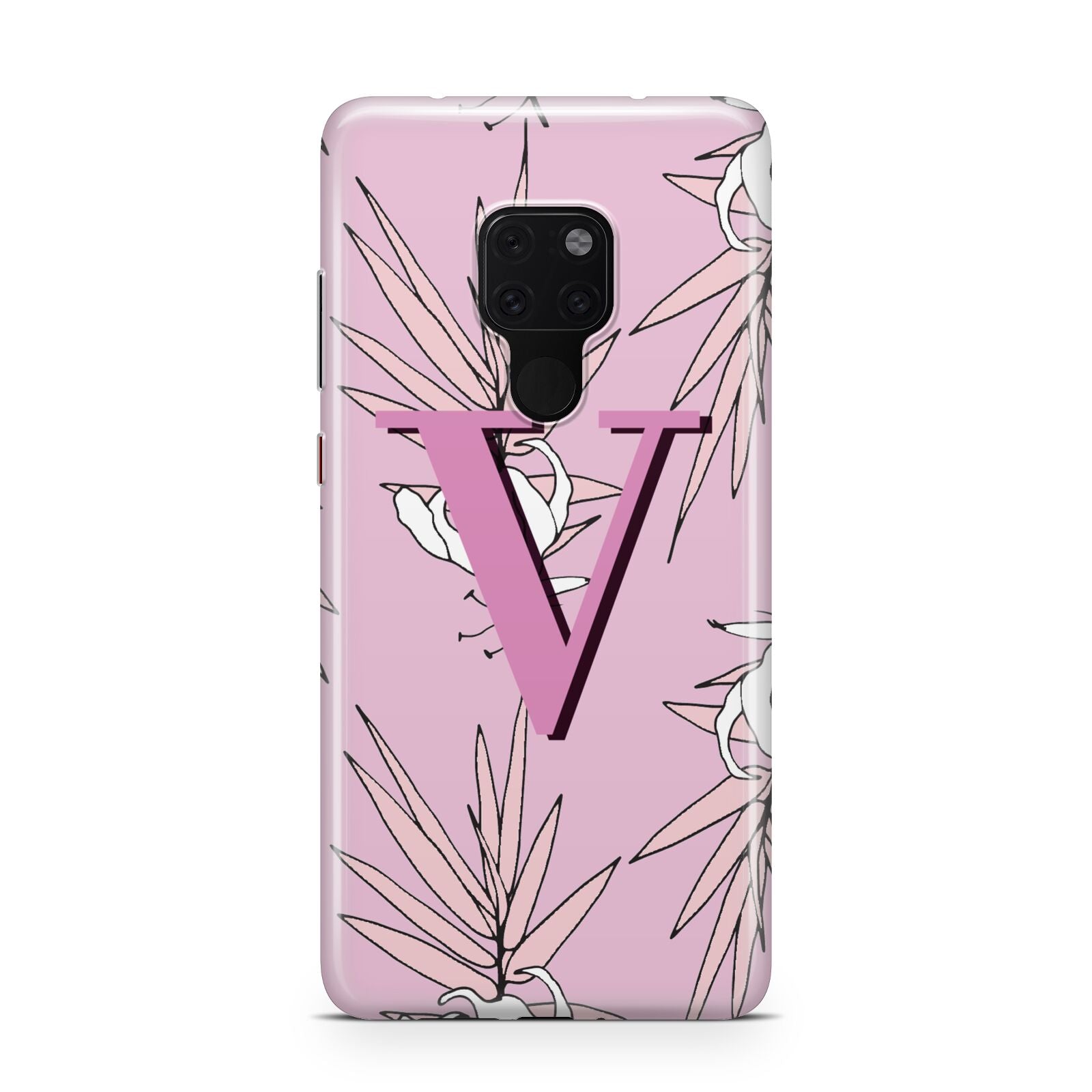 Personalised Pink and White Floral Monogram Huawei Mate 20 Phone Case