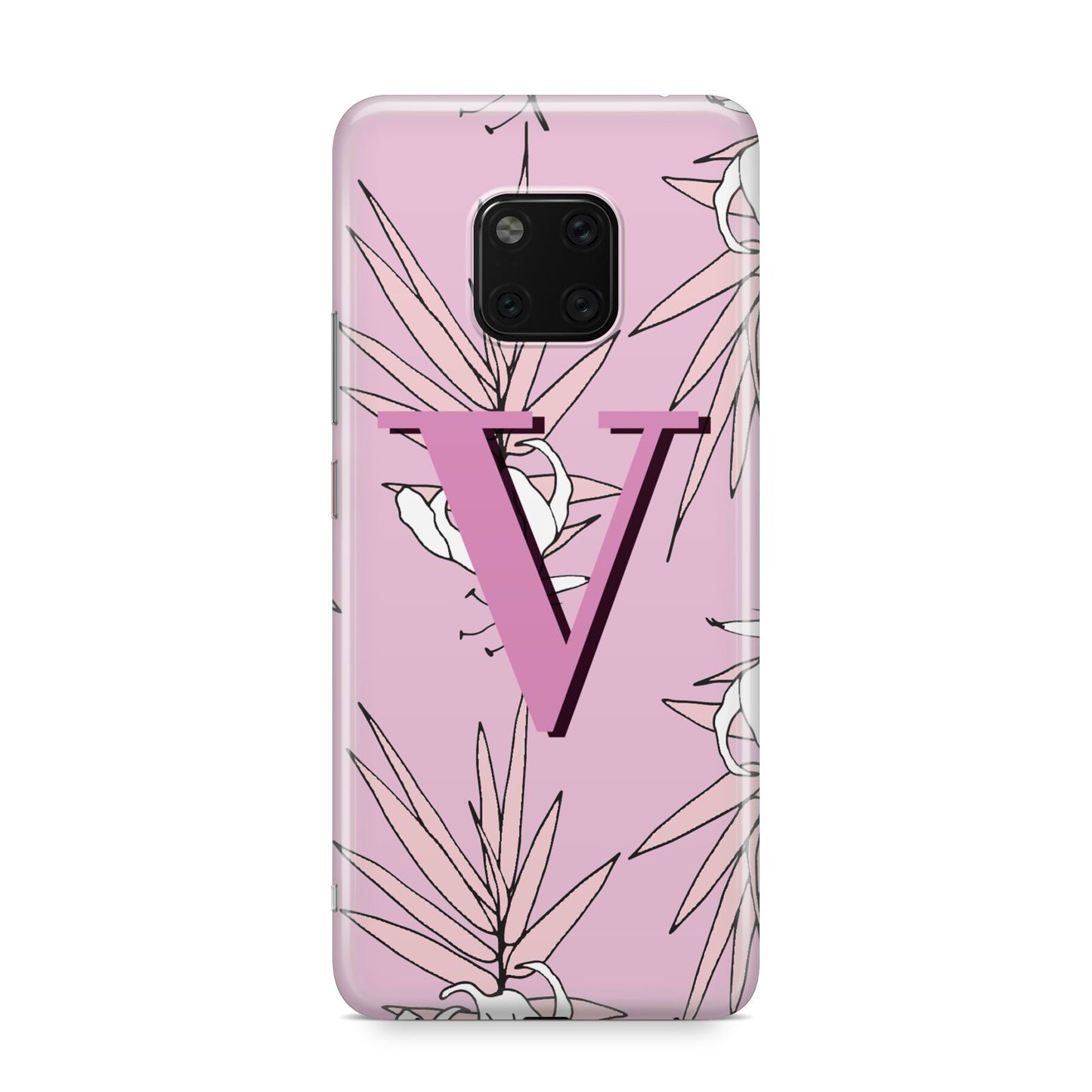 Personalised Pink and White Floral Monogram Huawei Mate 20 Pro Phone Case