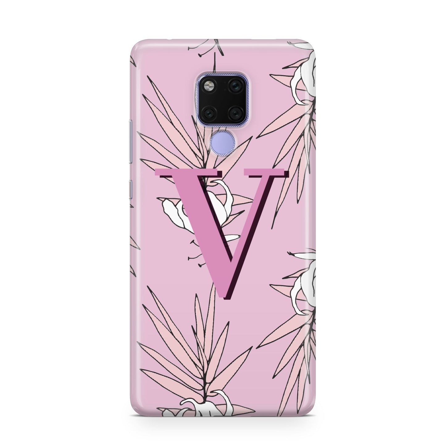 Personalised Pink and White Floral Monogram Huawei Mate 20X Phone Case