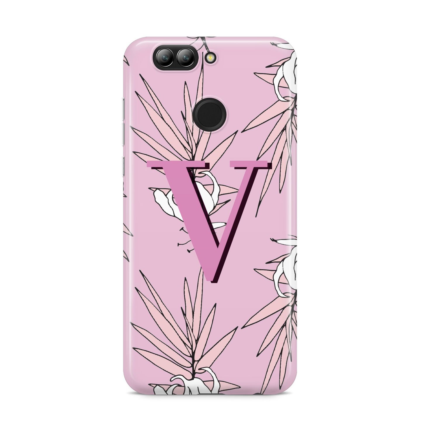 Personalised Pink and White Floral Monogram Huawei Nova 2s Phone Case