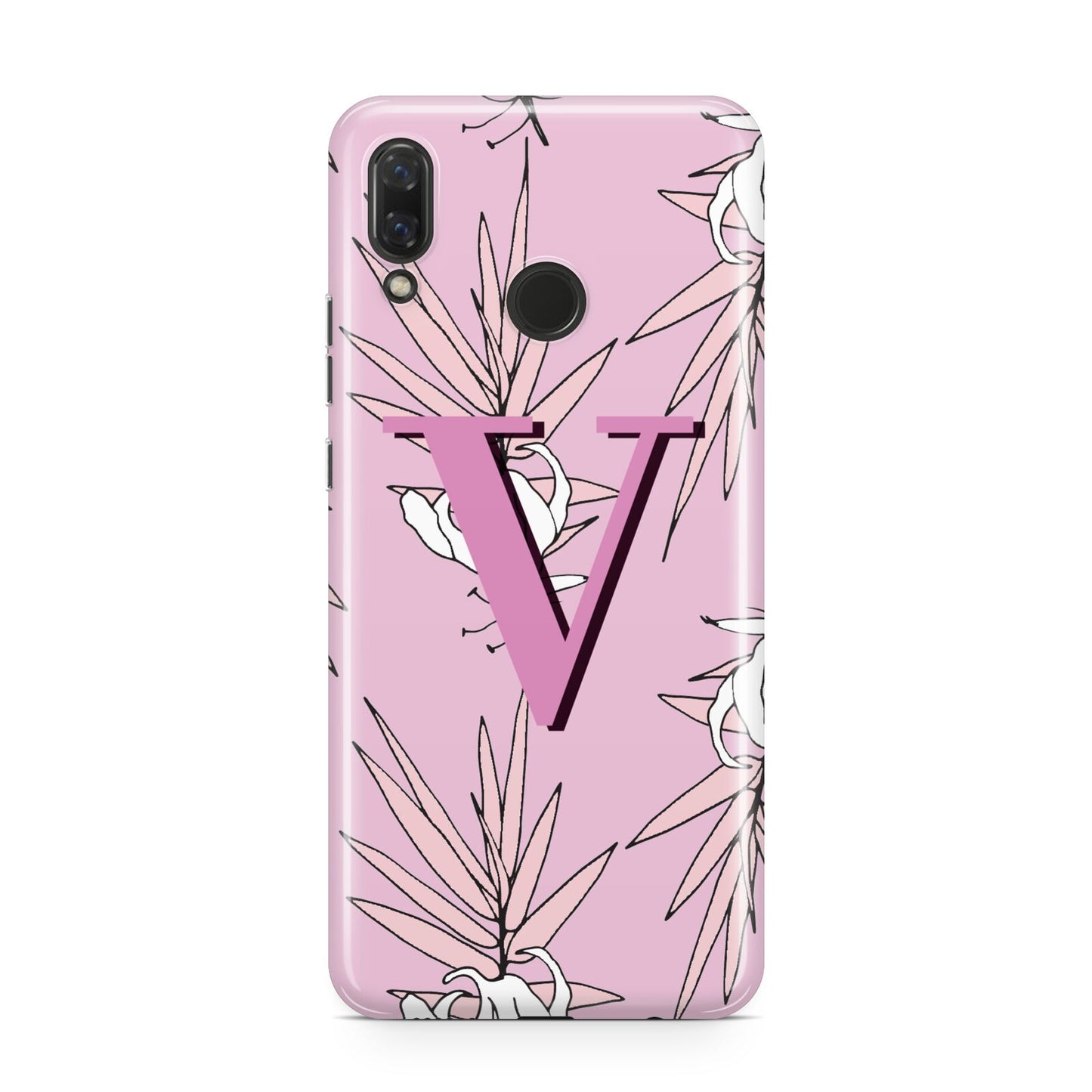 Personalised Pink and White Floral Monogram Huawei Nova 3 Phone Case