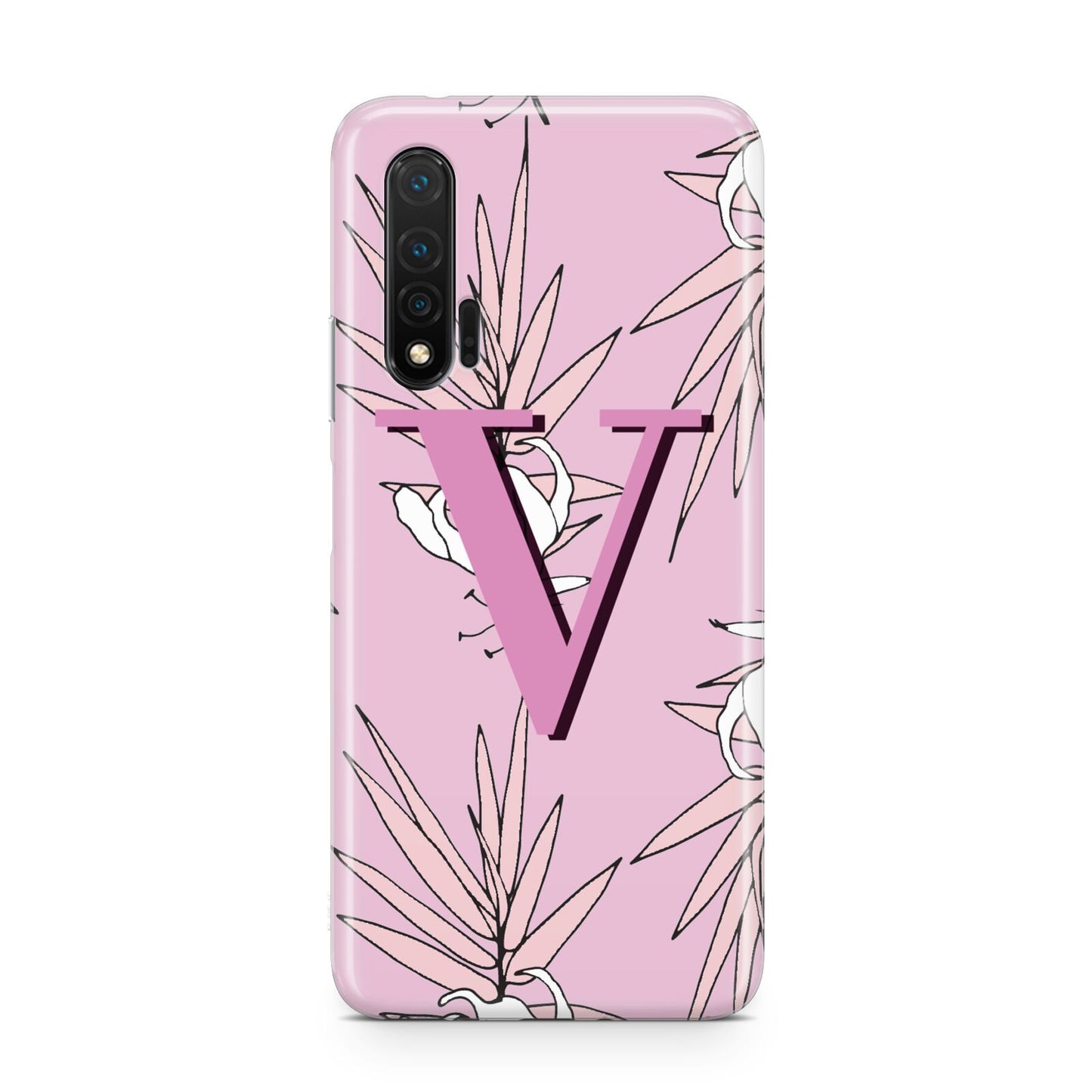 Personalised Pink and White Floral Monogram Huawei Nova 6 Phone Case