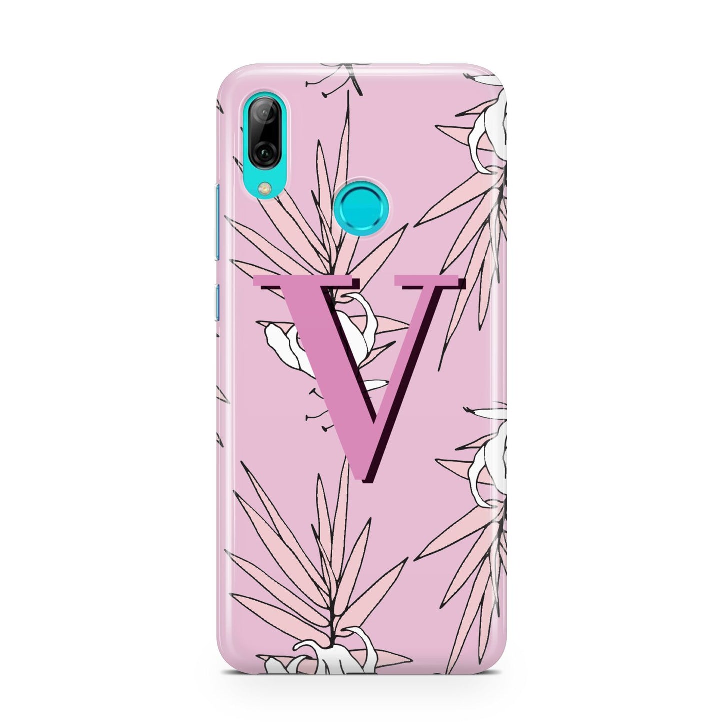 Personalised Pink and White Floral Monogram Huawei P Smart 2019 Case