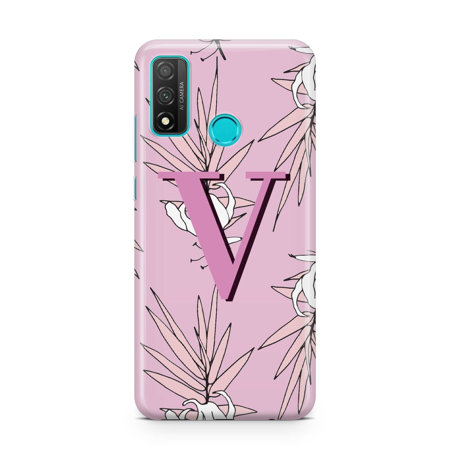 Personalised Pink and White Floral Monogram Huawei P Smart 2020