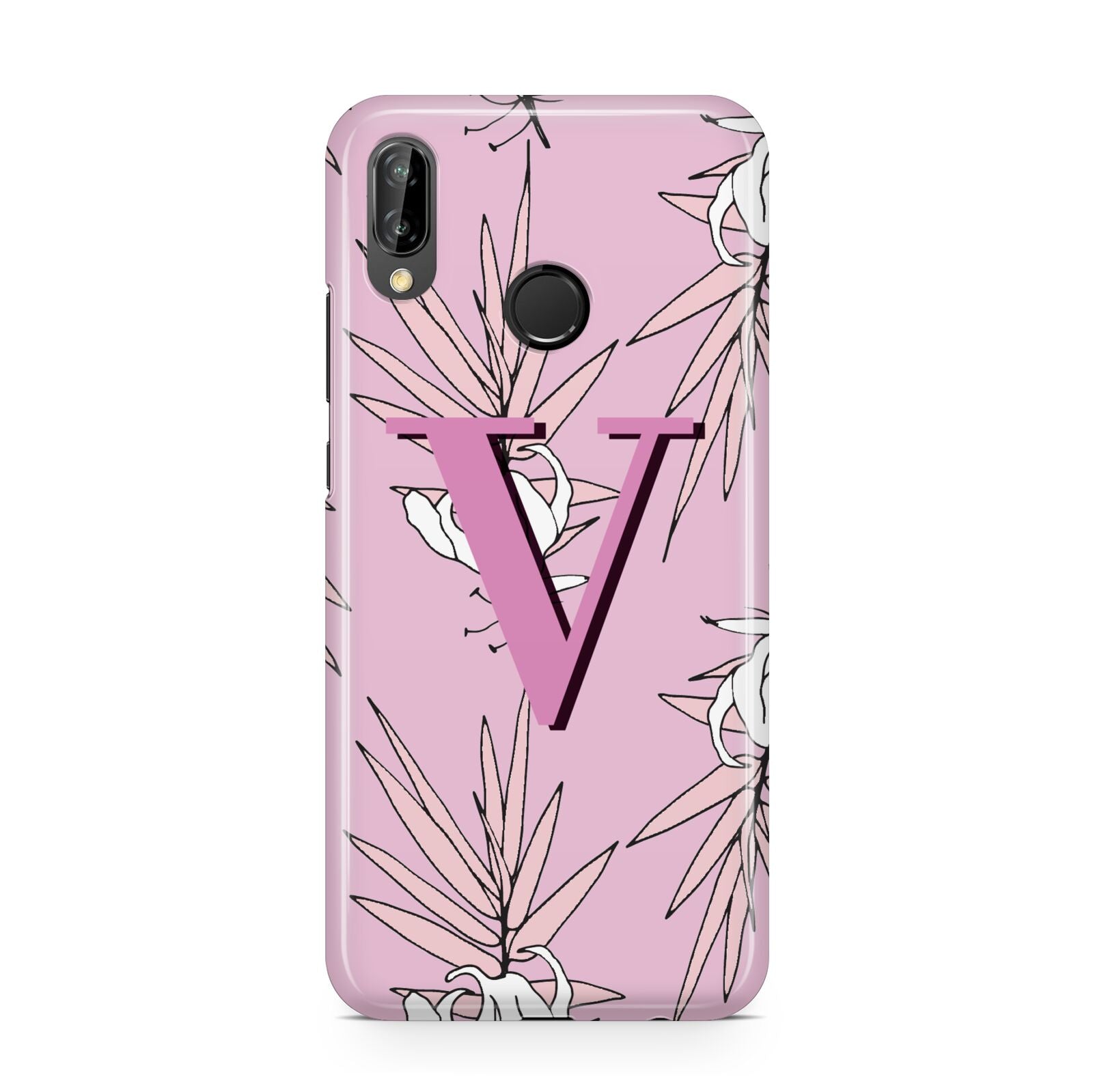 Personalised Pink and White Floral Monogram Huawei P20 Lite Phone Case