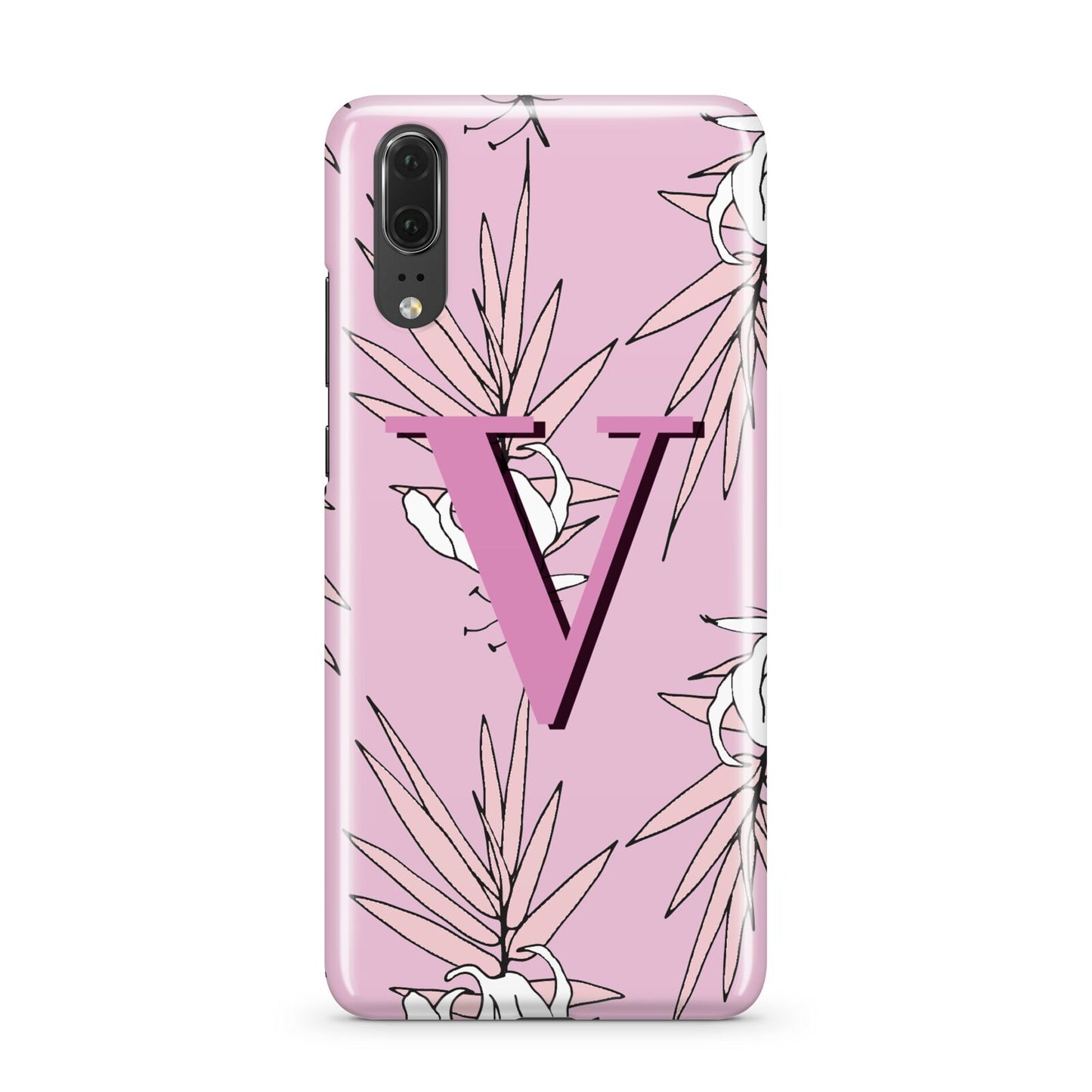 Personalised Pink and White Floral Monogram Huawei P20 Phone Case