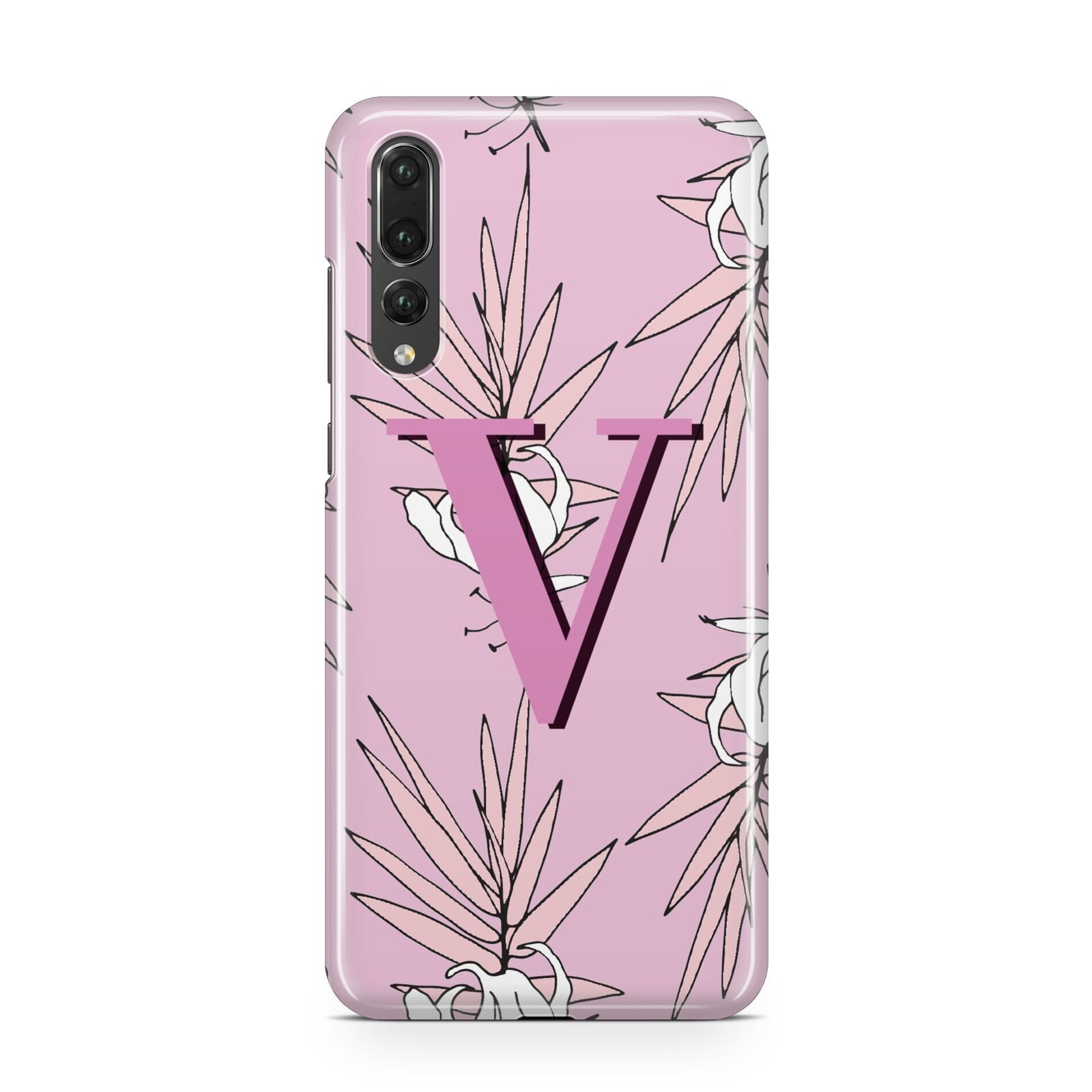 Personalised Pink and White Floral Monogram Huawei P20 Pro Phone Case