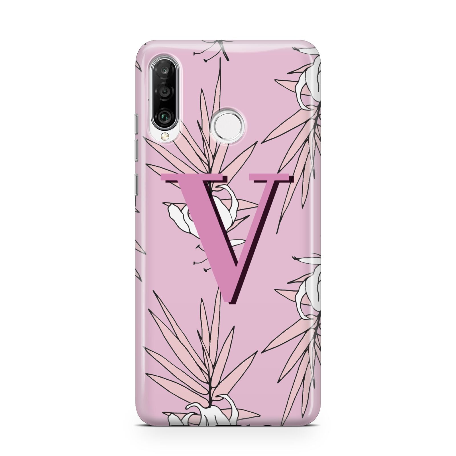 Personalised Pink and White Floral Monogram Huawei P30 Lite Phone Case