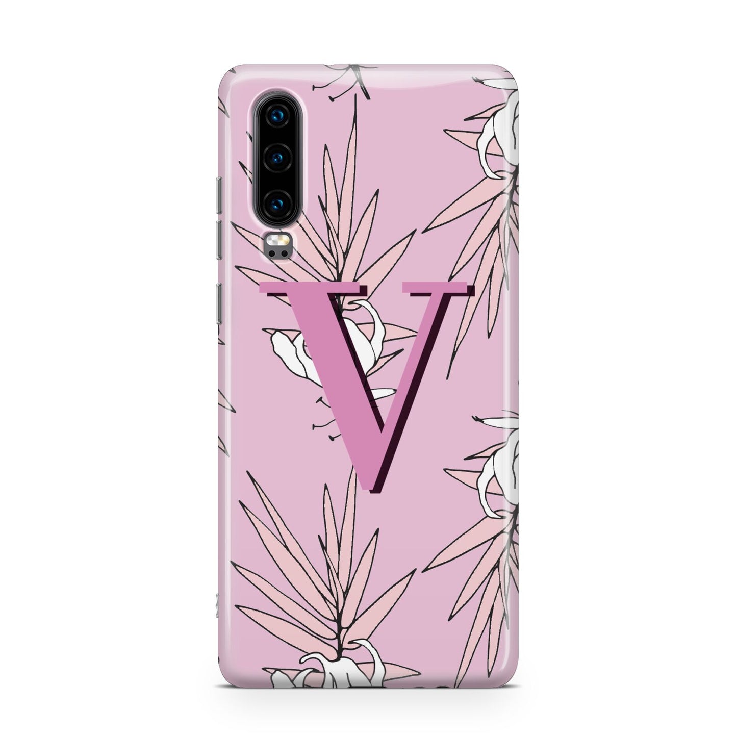 Personalised Pink and White Floral Monogram Huawei P30 Phone Case