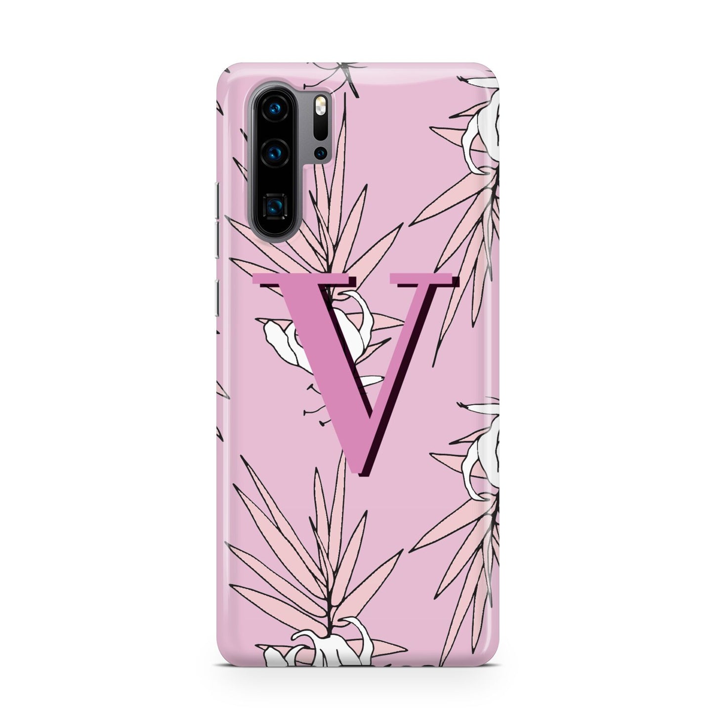 Personalised Pink and White Floral Monogram Huawei P30 Pro Phone Case